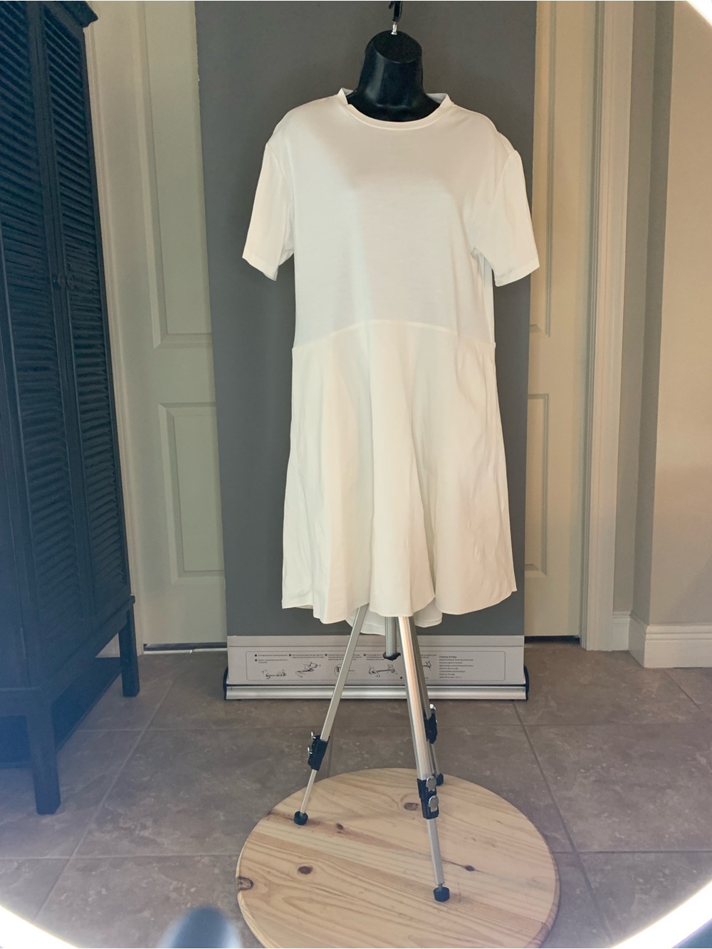 Theory White Short Sleeve Drop-Waist Dress